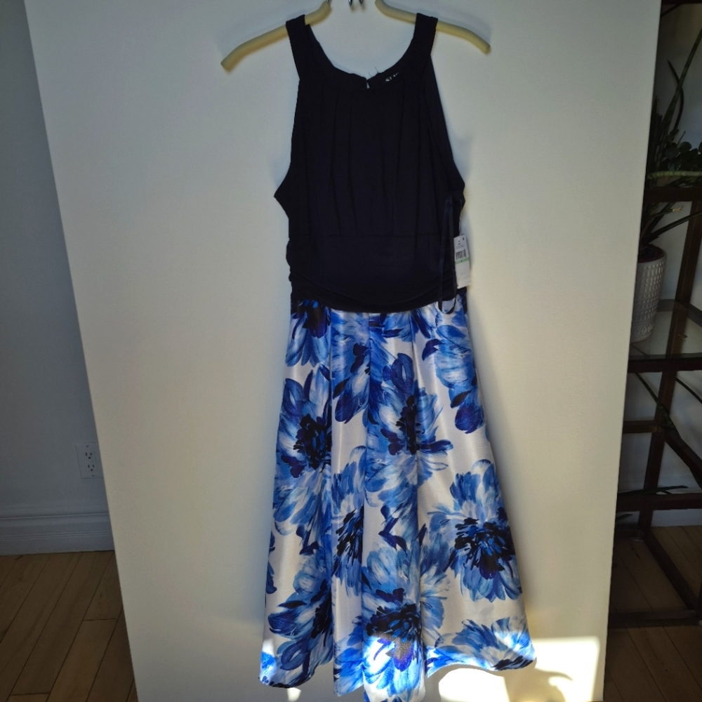 Floral Blue and White Dress. NWT